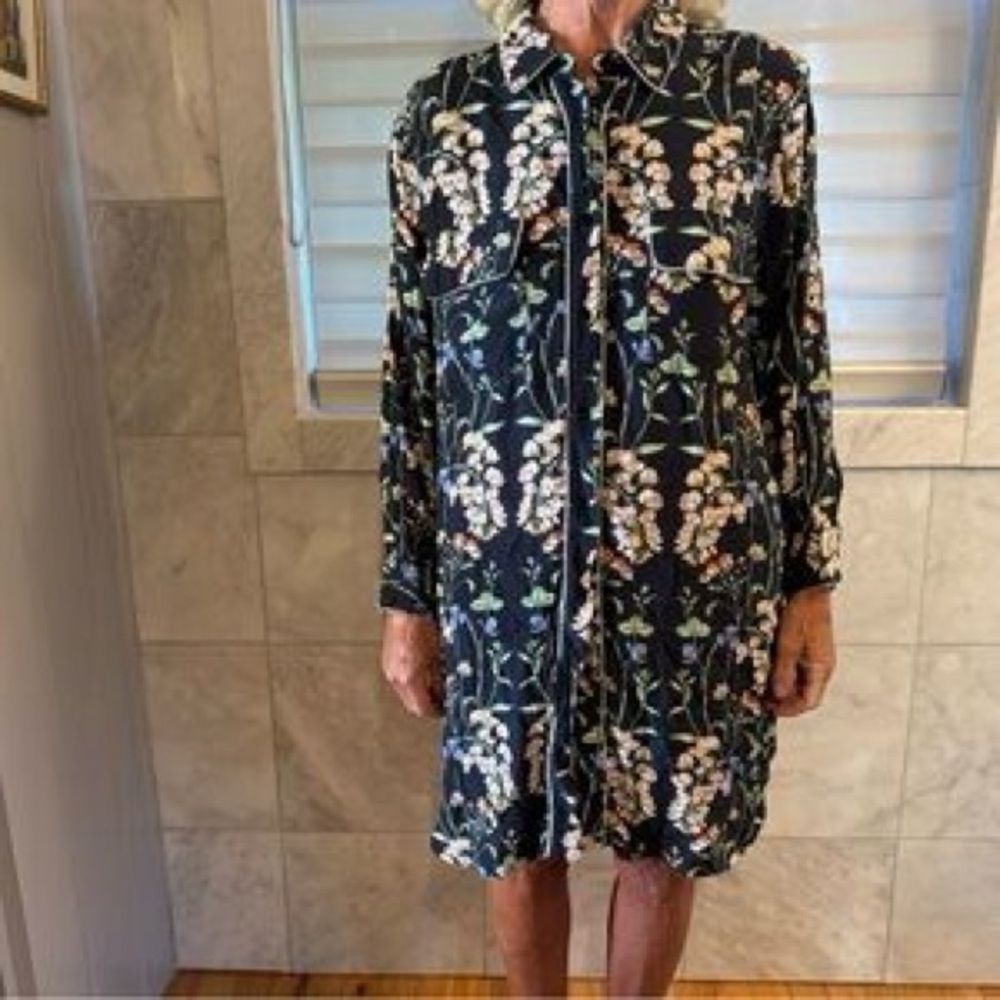 Zara Black Floral Button-Up Mini Dress